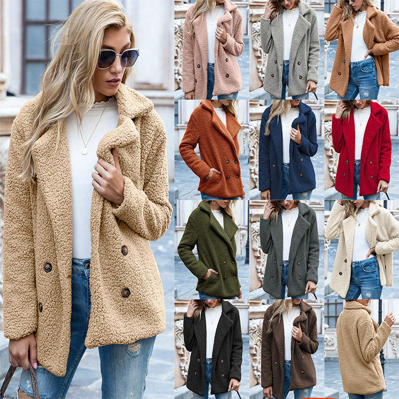 Chic Loose Lapel Fluffy Winter Coat - Stylish Button Jacket Cardigan for Women