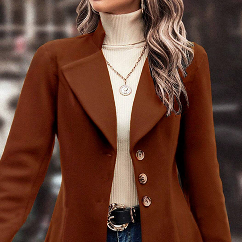 Chic Women's Winter Overcoat - Stylish Lapel Collar Long Pea Coat