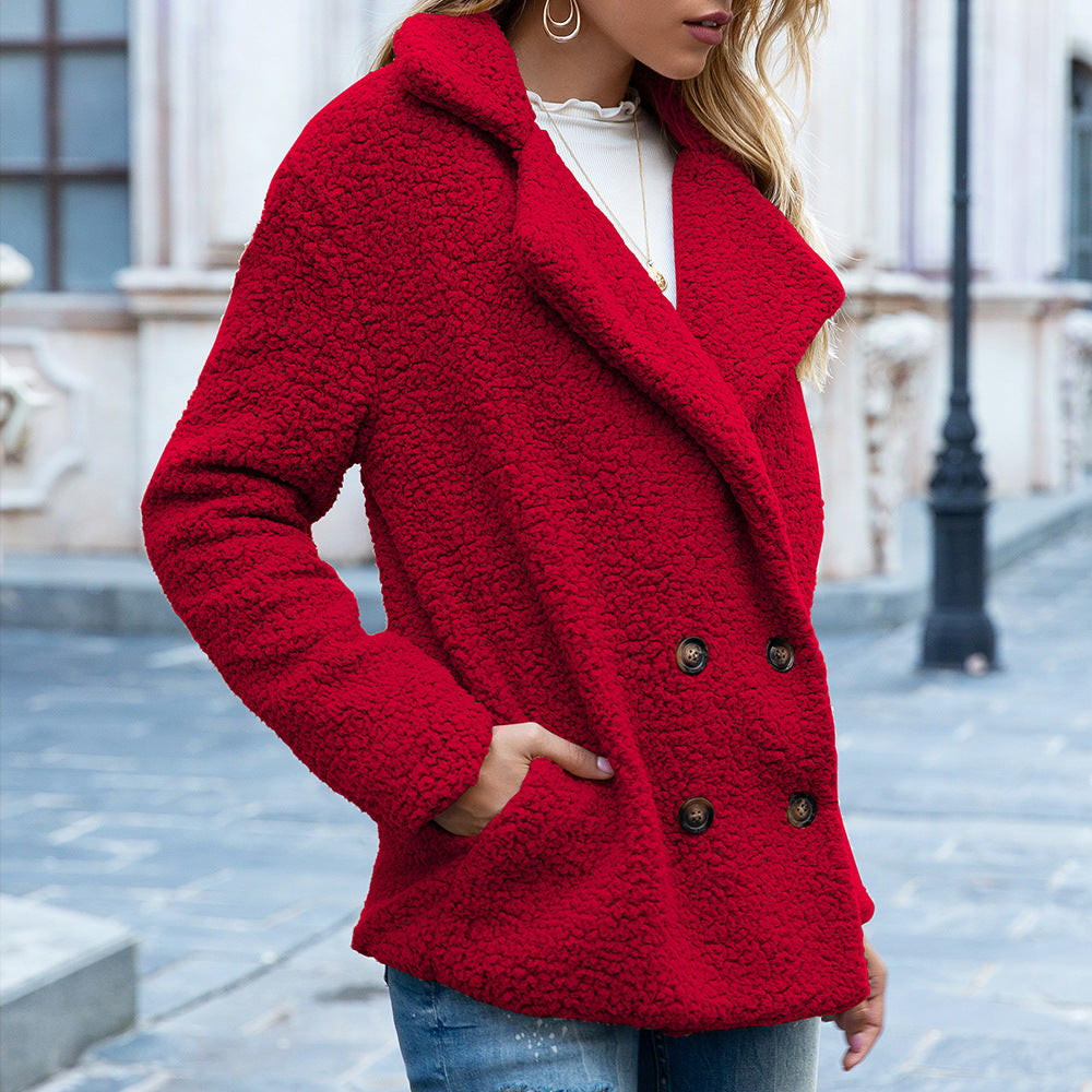 Chic Loose Lapel Fluffy Winter Coat - Stylish Button Jacket Cardigan for Women