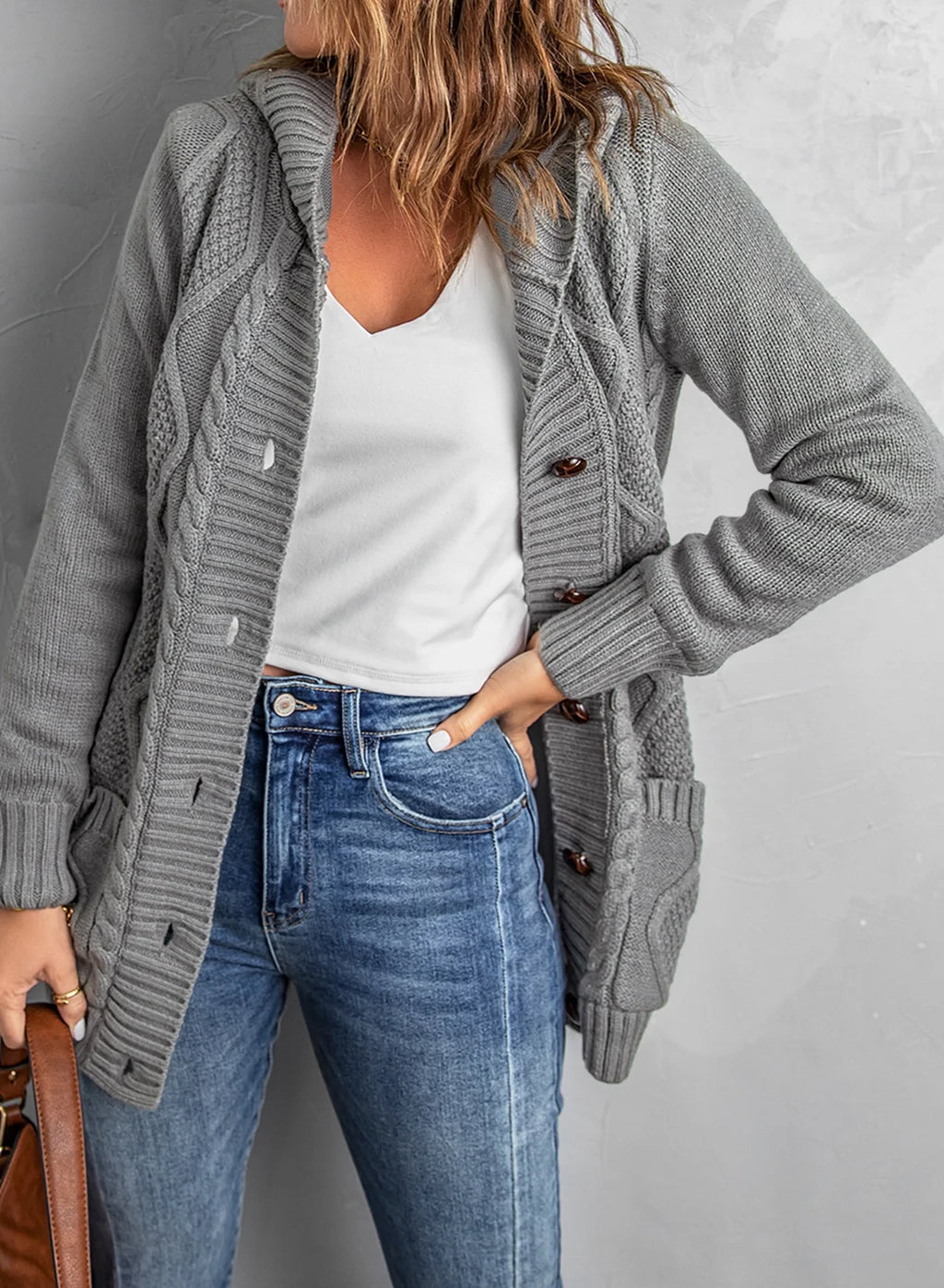 Eytino Women’s Hooded Knit Cardigan Sweater Coat – Button Down, Long Sleeve, Pockets, Loose Fit