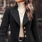 Chic Women's Winter Overcoat - Stylish Lapel Collar Long Pea Coat