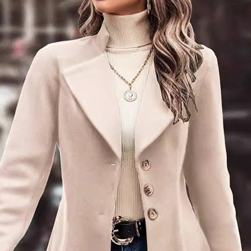 Chic Women's Winter Overcoat - Stylish Lapel Collar Long Pea Coat