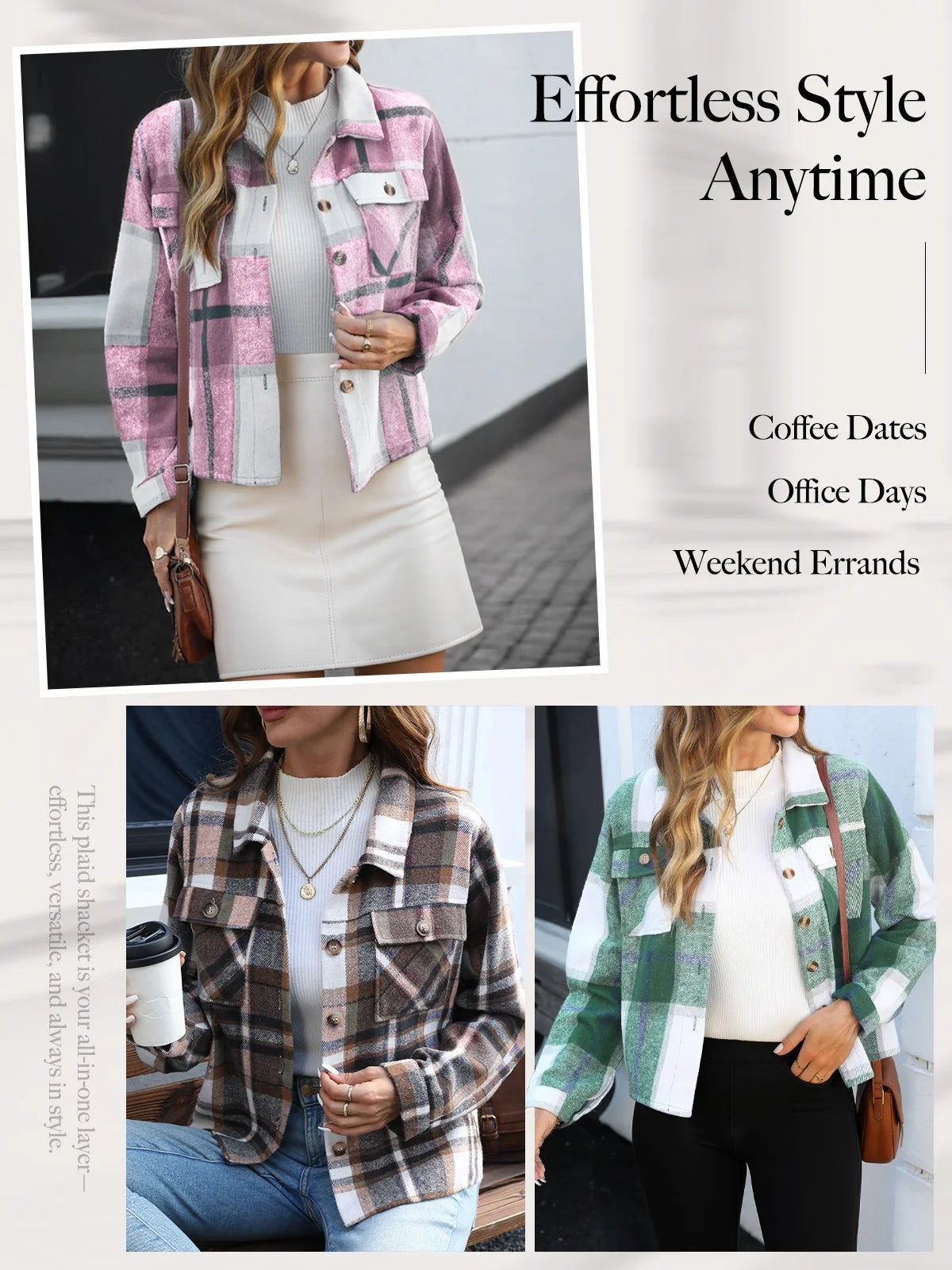 Women’s Plaid Shacket Jacket – Long Sleeve Button-Down Flannel Shirt Coat with Pockets, Fall Layering Overshirt