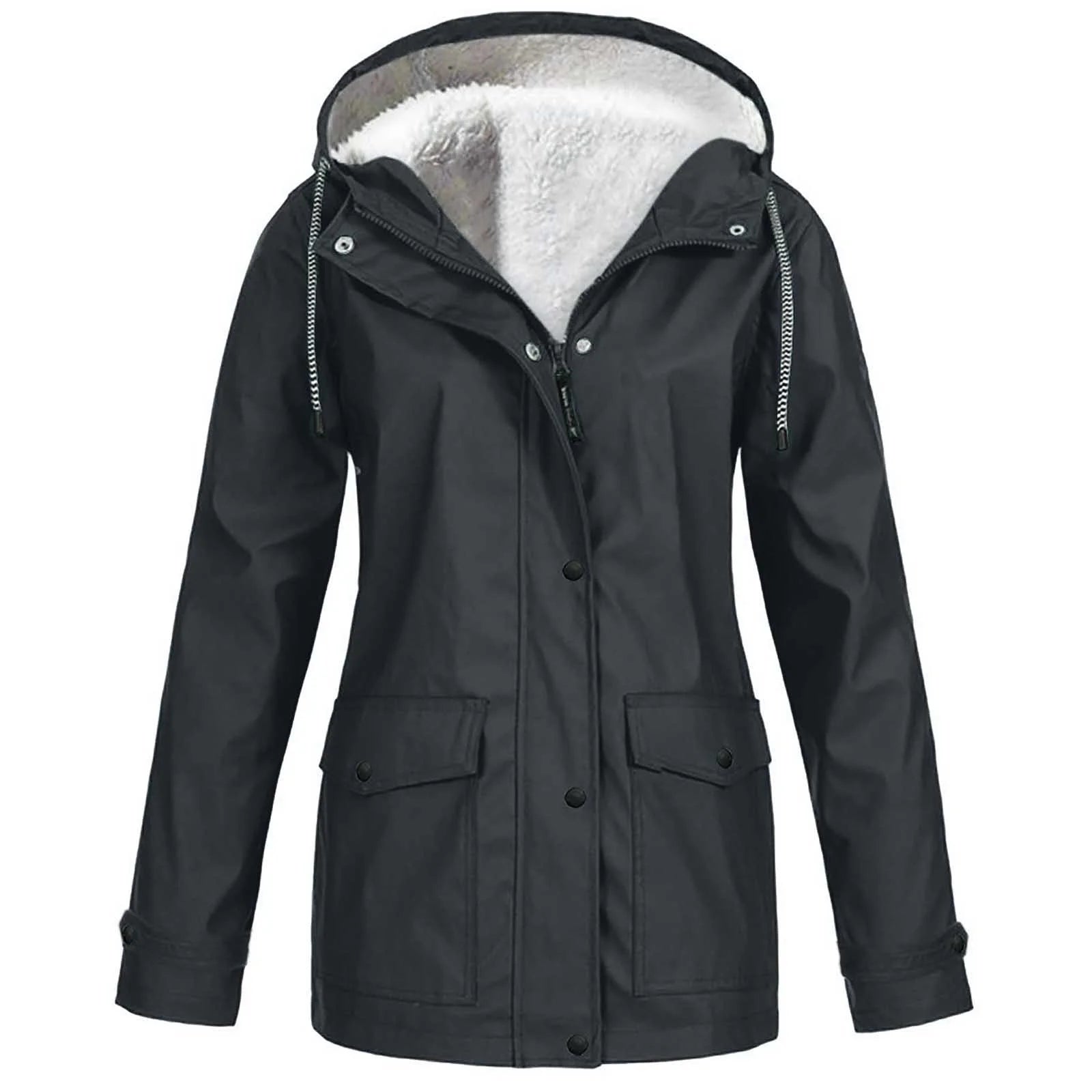 Women’s Plus Size Winter Coat — Waterproof, Fleece-Lined, Hooded, Windproof Warm Outerwear (Dark Gray)