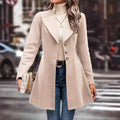 Chic Women's Winter Overcoat - Stylish Lapel Collar Long Pea Coat