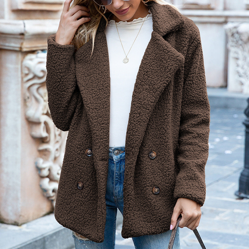 Chic Loose Lapel Fluffy Winter Coat - Stylish Button Jacket Cardigan for Women