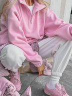 Pink Oversized Zip Hoodie for Women – Cozy Fleece Y2K Streetwear