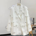 Sparkling Rhinestone Feather Blazer for Women — Premium Double Breasted Jacket