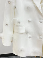 Sparkling Rhinestone Feather Blazer for Women — Premium Double Breasted Jacket