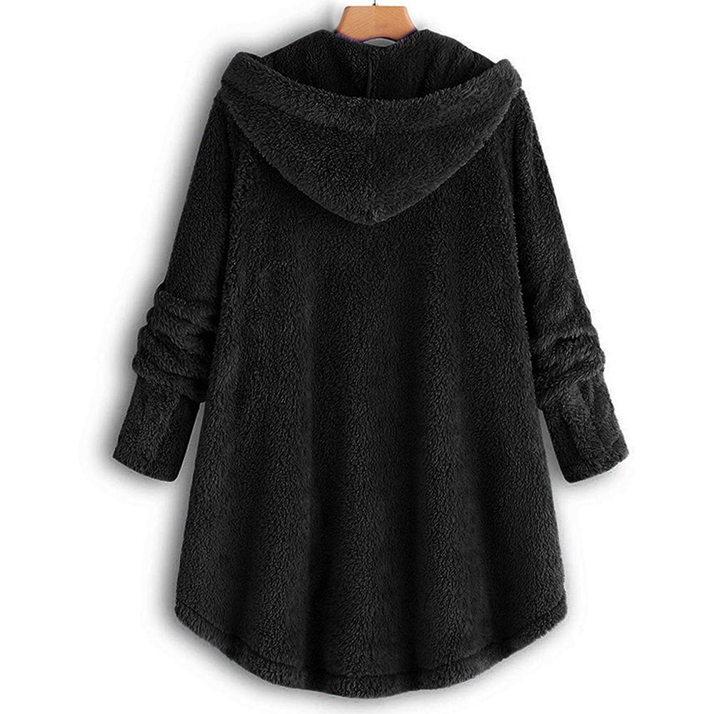 Women’s Plus Size Hooded Wool-Blend Coat — Button Front, Cozy Plush Feel (S–5XL)