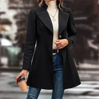 Chic Women's Winter Overcoat - Stylish Lapel Collar Long Pea Coat