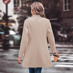 Chic Women's Winter Overcoat - Stylish Lapel Collar Long Pea Coat