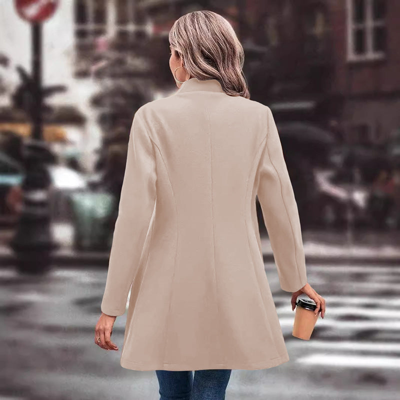 Chic Women's Winter Overcoat - Stylish Lapel Collar Long Pea Coat