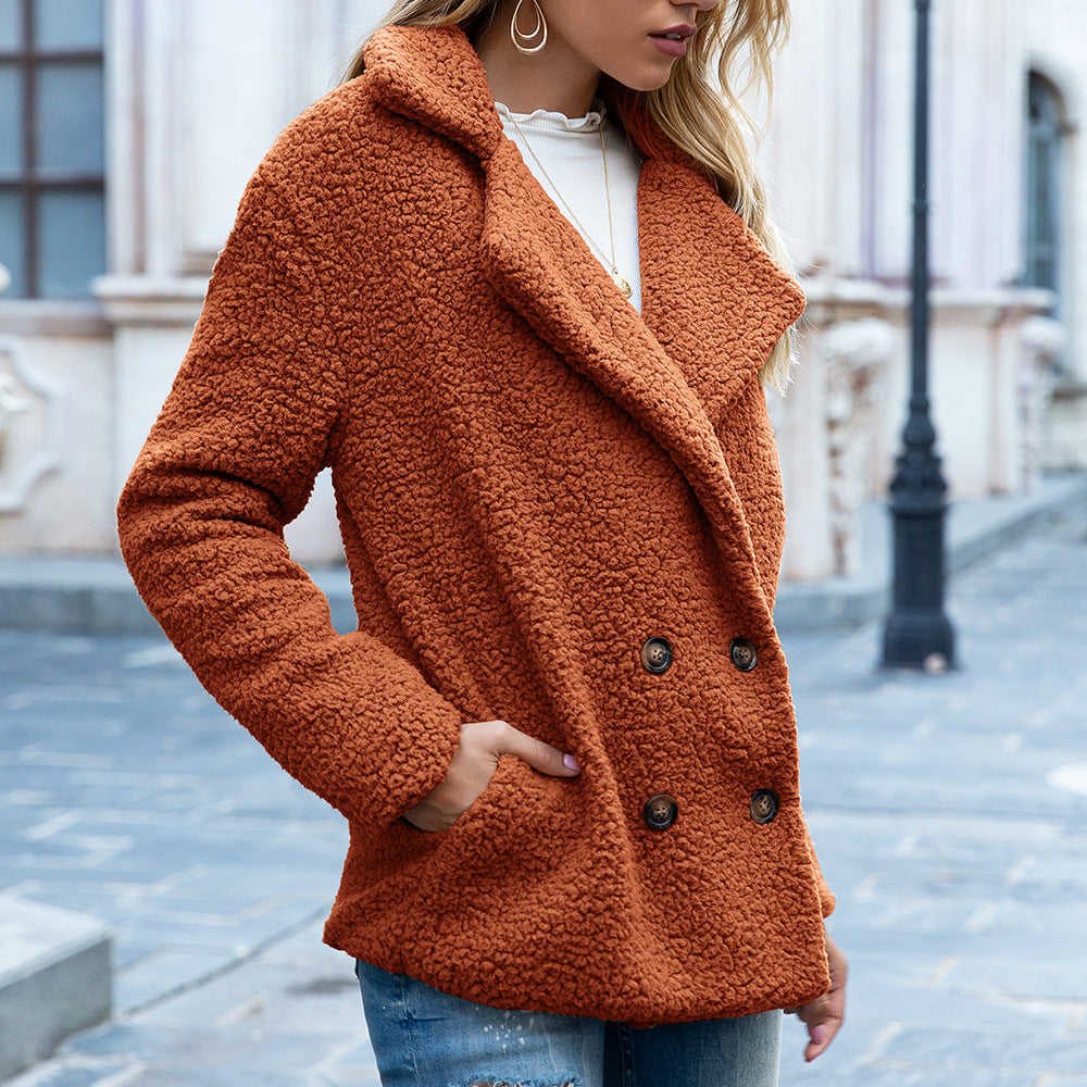 Chic Loose Lapel Fluffy Winter Coat - Stylish Button Jacket Cardigan for Women