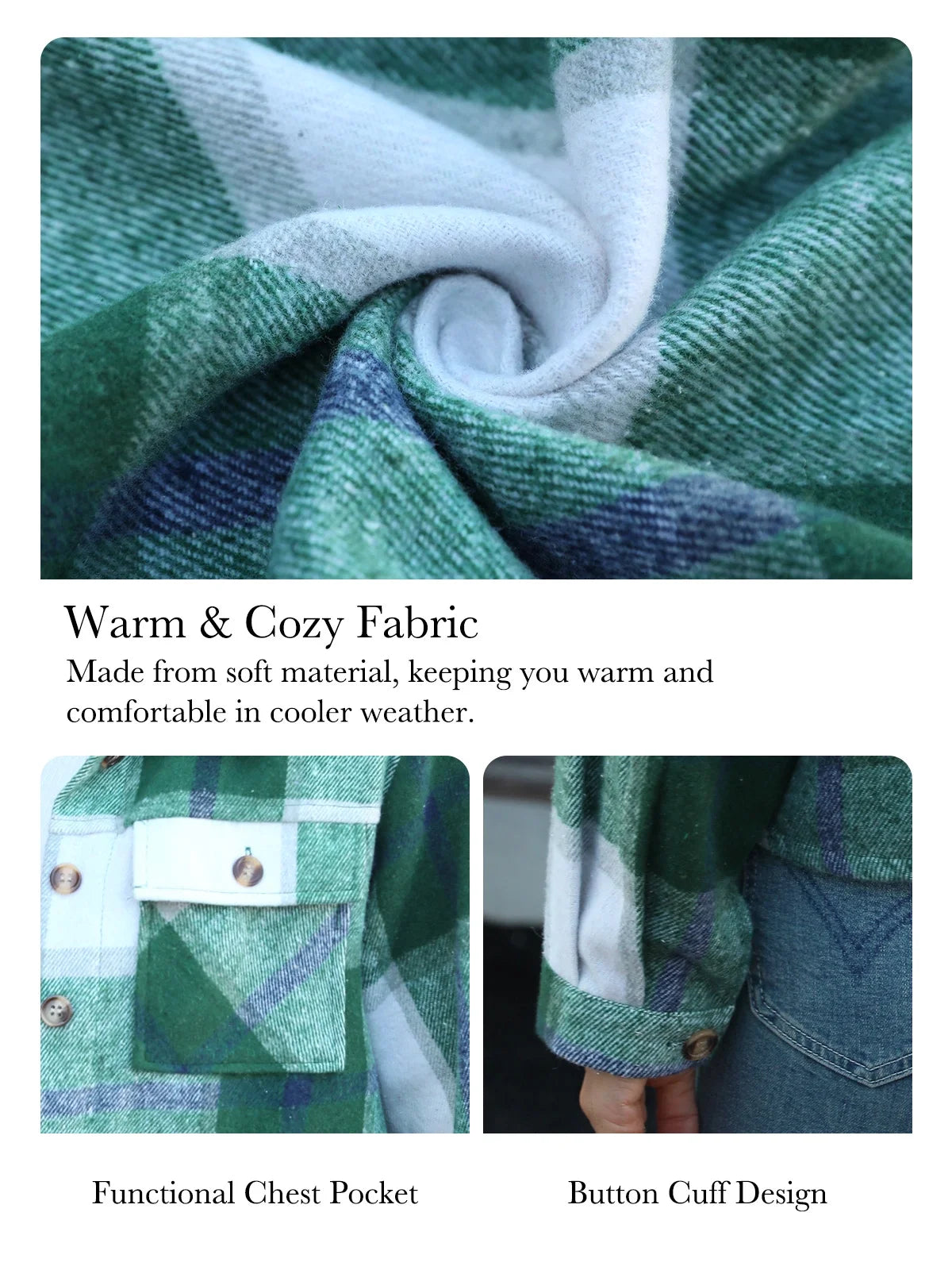 Women’s Plaid Shacket Jacket – Long Sleeve Button-Down Flannel Shirt Coat with Pockets, Fall Layering Overshirt